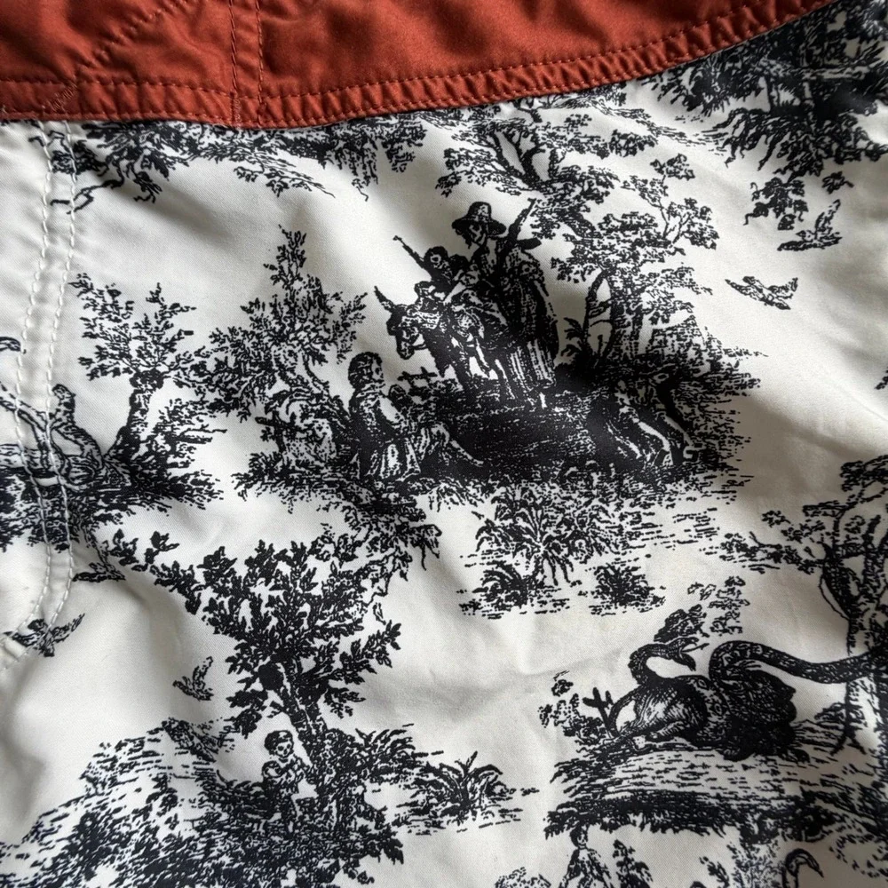 Analog Mens Board Shorts Toile Print Swim Trunks White Black Rust Size 36M Beach